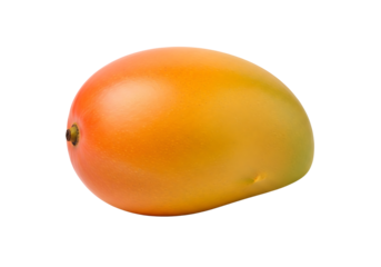 A ripe mango fruit with a gradient of orange and yellow isolated on transparent background