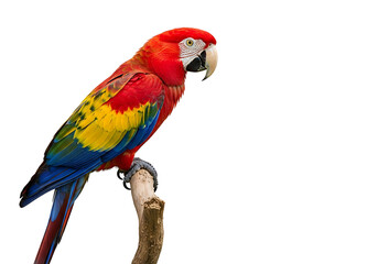 Obraz premium A colorful scarlet macaw parrot perched on a branch isolated on transparent background