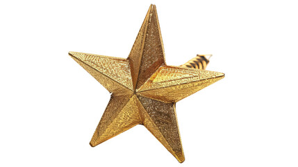 A detailed golden star ornament with intricate textures, positioned against a plain background, symbolizing achievement and celebration, ideal for festive decorations or awards