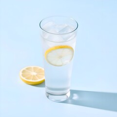 Lemon Slice in Sparkling Water Glass top view 