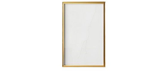 A minimalist, empty picture frame with a golden border, set against a plain background, suggesting potential for artistic display or home decor use