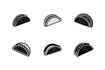taco with tortilla shell mexican lunch line art vector illustration