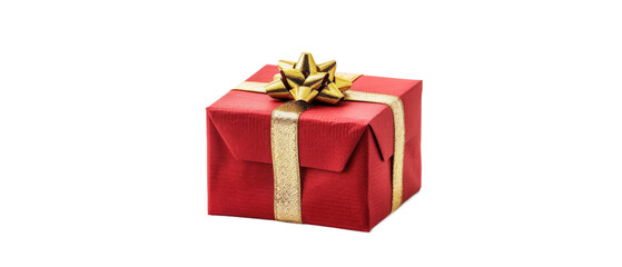 A beautifully wrapped red gift box with a golden bow, set against a plain background, symbolizing celebration, joy, and the spirit of giving during festive occasions