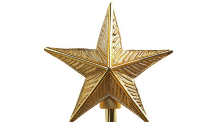 A detailed golden star ornament featuring intricate carvings, positioned upright against a plain background, symbolizing achievement and excellence, ideal for awards or recognition events