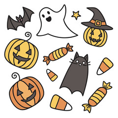 Cute Halloween Cartoon Vector Collection &ndash; Ghosts, Pumpkins, Witches, Monsters, and Spooky Scenes