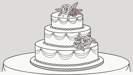 Elegant three tier wedding cake with floral decorations for celebration and special occasion design vector