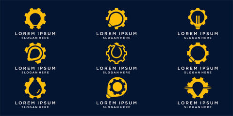 Fototapeta premium Bulb gear logo set bundle design template
