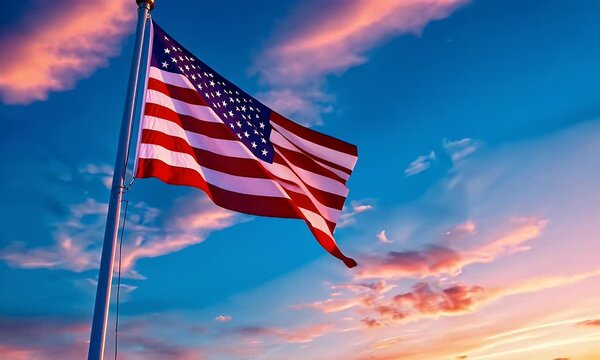 USA flag on flagpole footage