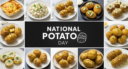 Photo of collage of various potato dishes and preparations celebrating national potato day