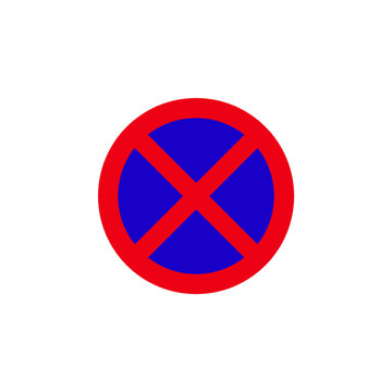 Blue and red cross no parking sigm
