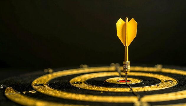 Gold dart in the bullseye of a target