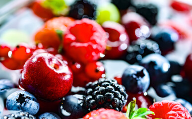 Composition with fresh ripe fruits. Fruitarian diet
