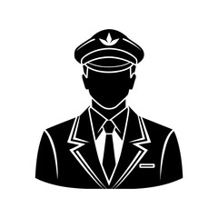 Silhouette of a man in a pilot uniform with a tie and a pilot hat