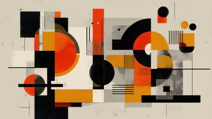 abstract geometric orange black art