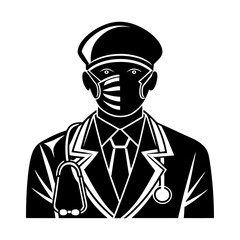 Illustration of a doctor in a mask wearing a stethoscope and a tie suit