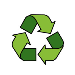 Obraz premium A simple, green recycling logo with black outline stands out on a clean white background, symbolizing environmental responsibility and sustainable practices for a better future.