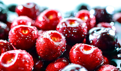 Composition with fresh ripe sweet cherries