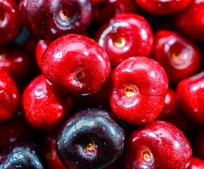 Composition with fresh ripe sweet cherries