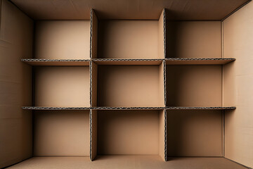 Ultra realistic top down view of an empty cardboard box with dividers for organizational purposes