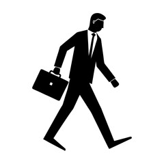 Silhouette of a businessman walking with briefcase in black and white