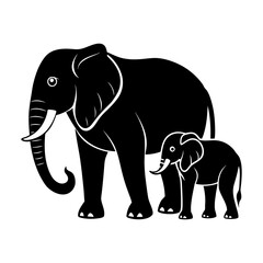 Illustration of a large elephant standing next to a smaller elephant