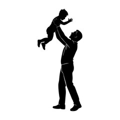Silhouette of a father holding his child up in the air with affection