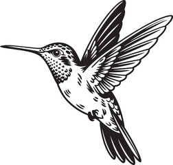 Obraz premium Black vector silhouette of a hummingbird in flight with a flower, perfect for a tattoo or illustration