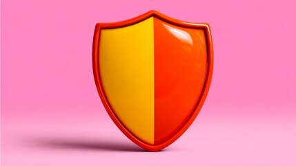 Red and yellow shield with a pink background. The shield is a symbol of protection and safety
