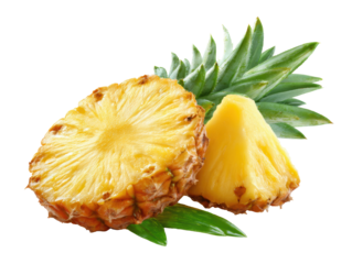 Fresh pineapple slices with green leaves for healthy snacks