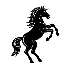 Illustration of a rearing black horse with flowing mane and tail design