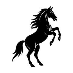 Silhouette of a rearing horse with flowing mane and tail in black color