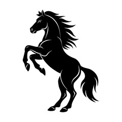 Silhouette of a rearing horse with flowing mane and tail in black color
