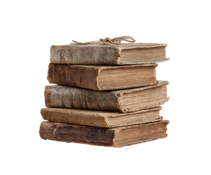 Collection of vintage books tied with twine for home decoration