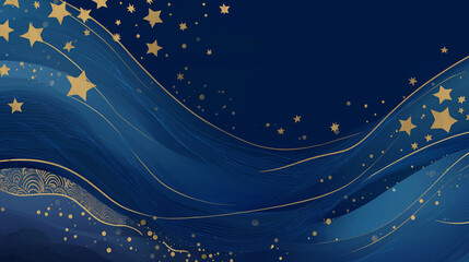 Starry Night Sky with Elegant Blue Waves