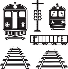 Railway Transportation Silhouette Icons
