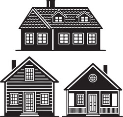 Black and white house icon set for real estate