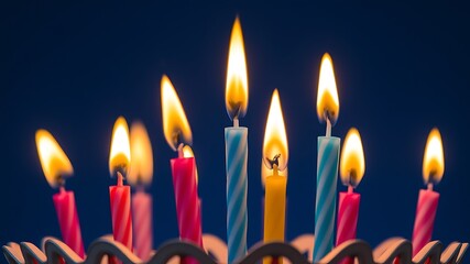 Illustration of multiple birthday candles glow with bright flames, celebrating a special occasion