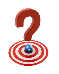 3d render illustration of isolated transparent question mark with world globe icon