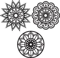 Set of three circular floral mandala designs
