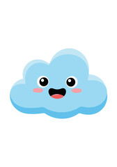 Obraz premium Cute kawaii blue cloud character with happy face and blushing cheeks