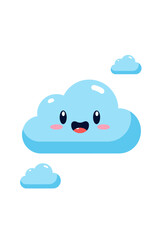 Cute happy blue cloud character floating in a bright sky