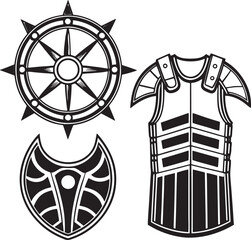 Ancient Warrior Armor and Shields Set Vector