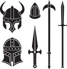 Ancient Warrior Armor and Weapon Icons Set