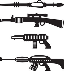 Futuristic and modern weapon silhouettes