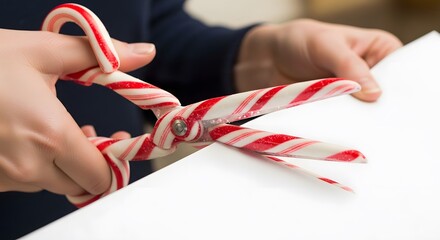 Creative holiday crafting with festive red and white striped scissors
