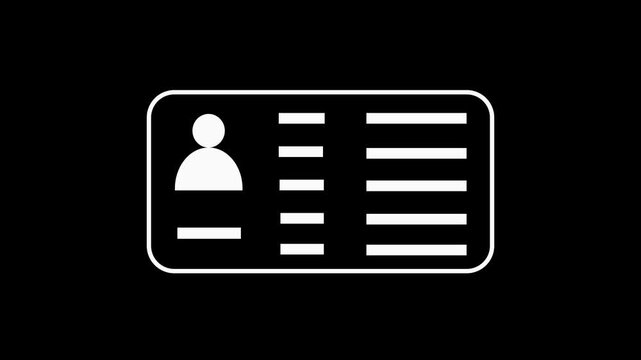 Id card, identity document sign animation. driver's license Identification icon animation. NID card verify icon isolated NID card icon animation on transparent background
