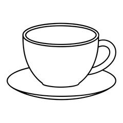 Clean line art illustration of a classic tea cup and saucer perfect for beverage branding and cafe decor