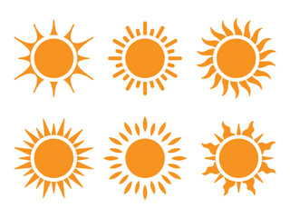 Sun Icon Set Vector. Bright Summer and Weather Symbols Design