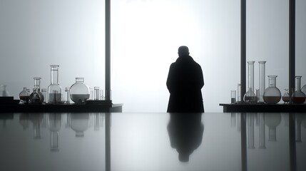 Silhouette of a Scientist Observing Through Glass