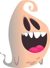 Cartoon cute ghost monster with funny excited face expression waving hands . Vector illustration isolated on white. Halloween design